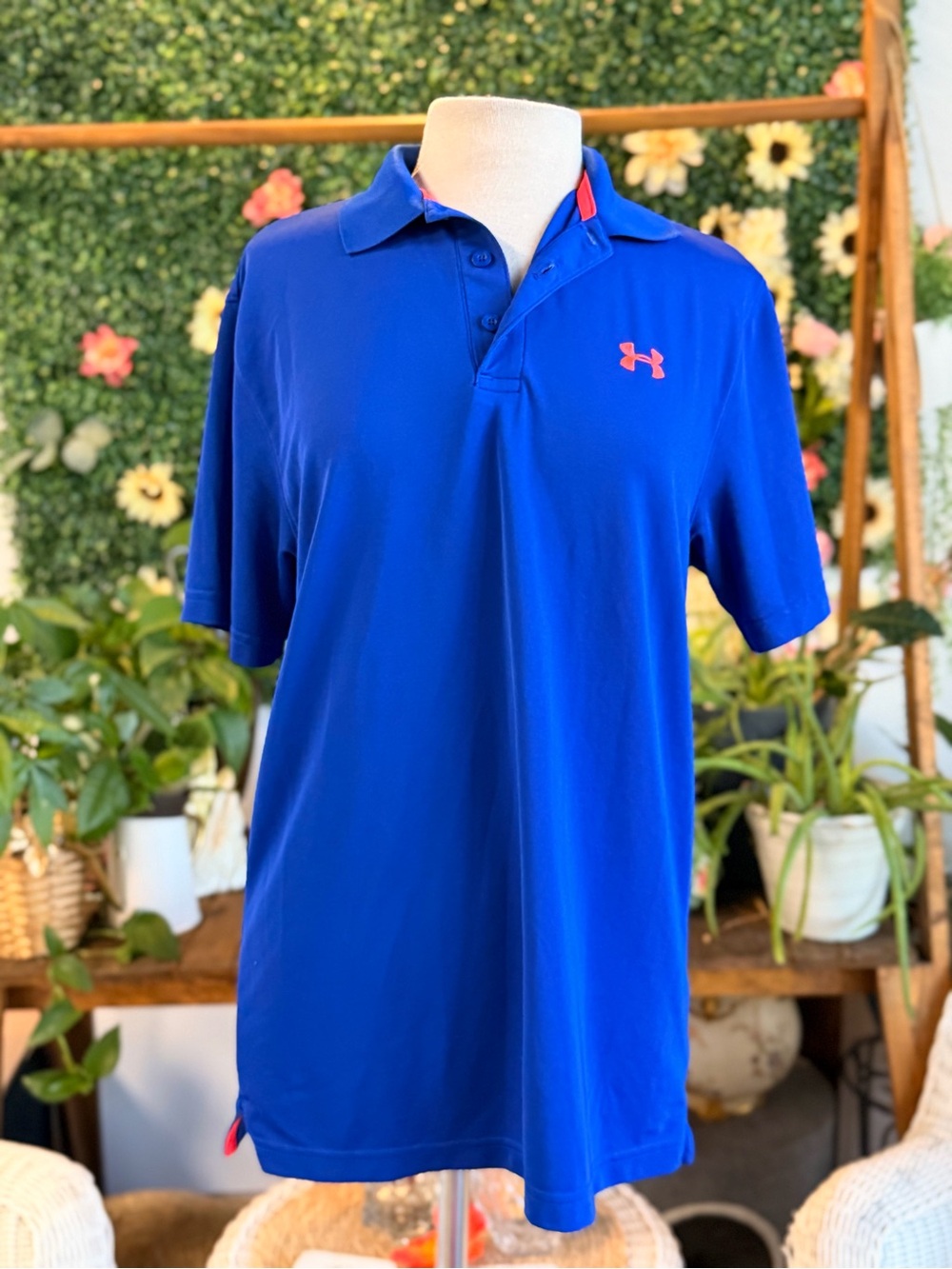 Under Armour Men's Cobalt Blue Polo with Coral Logo